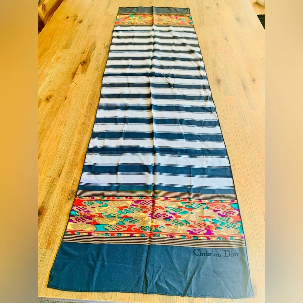 Christian Dior Striped Silk Scarf vintage designer luxury